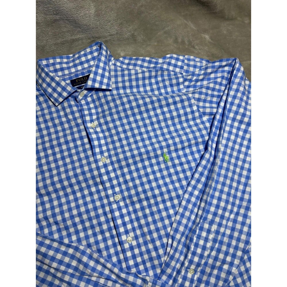 Polo Ralph Lauren Gingham Shirt Men XLT Extra Large Tall Blue Button Up